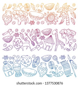 African pattern with tribal elements and animals