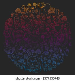 African pattern with tribal elements and animals