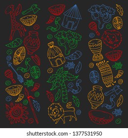 African pattern with tribal elements and animals