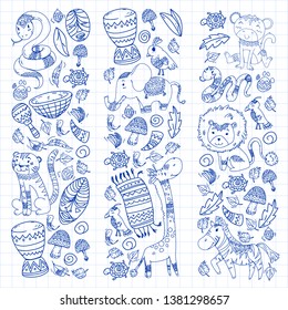 African pattern with tribal elements and animals
