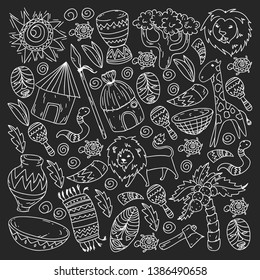 African pattern with tribal elements and animals