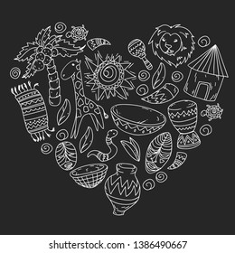 African pattern with tribal elements and animals