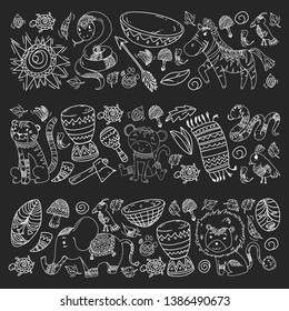 African pattern with tribal elements and animals