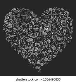 African pattern with tribal elements and animals