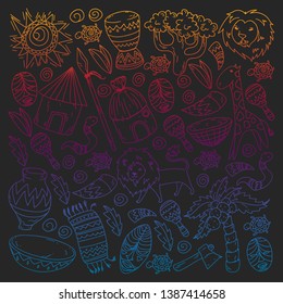 African pattern with tribal elements and animals
