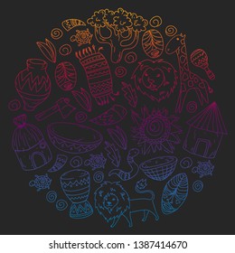 African pattern with tribal elements and animals