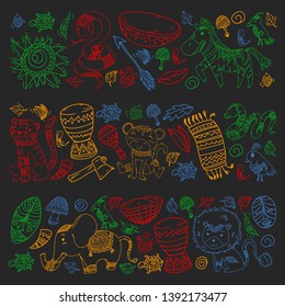 African pattern with tribal elements and animals