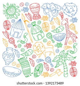 African pattern with tribal elements and animals