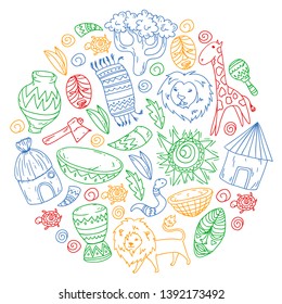 African pattern with tribal elements and animals