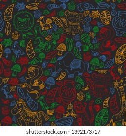 African pattern with tribal elements and animals