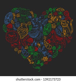 African pattern with tribal elements and animals