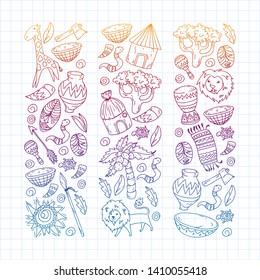 African pattern with tribal elements and animals