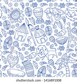 African pattern with tribal elements and animals