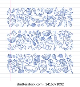 African pattern with tribal elements and animals