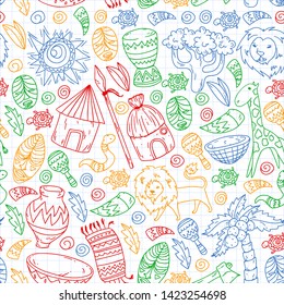 African pattern with tribal elements and animals