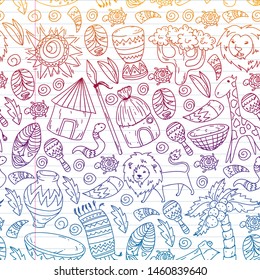 African pattern with tribal elements and animals