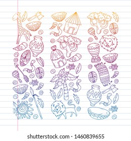 African pattern with tribal elements and animals