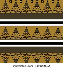 African pattern vector with gold hand drawn tribal ethnic drawing. Seamless design illustration for fashion textile ready for print