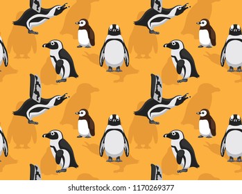 African Penguin Cartoon Background Seamless Wallpaper