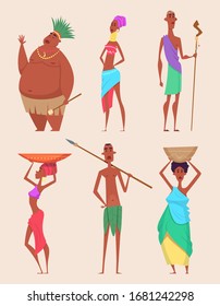 African people. Authentic traditional characters poor families african diversity vector illustrations