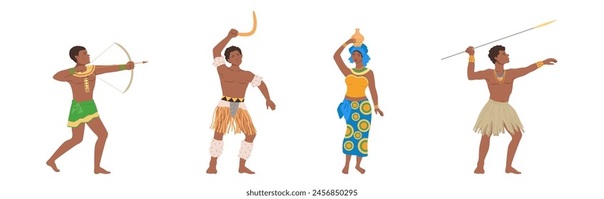 Personaje de las Personas africanas en el tradicional juego de Vector de vestimenta tribal