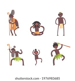 African People Characters Dancing Folk or Ritual Dance Vector Set