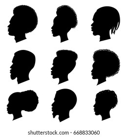 African people. Culture, ethnic group, tribe image. Human group with traditional hairstyle. Vector flat style illustration isolated on white background