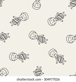 African people doodle seamless pattern background