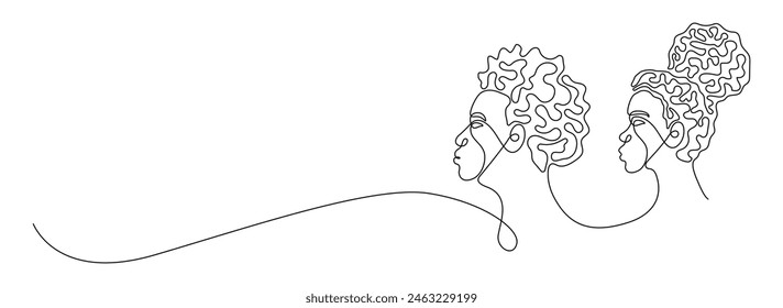 African people drawing one continuous line. Happy juneteenth, black history month, emancipation, diverse. Black Afro American holiday celebration free hand drawn outline line art minimalism style.