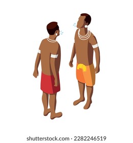 African people greeting gesture isometric icon with two male characters vector illustration