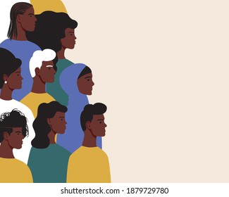 African people isolated, copy space template. Flat vector stock illustration. Men and women with black skin. Black empowerment concept, achievements african. Afro people, place for text