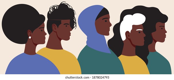 African people isolated. Flat vector stock illustration. Concept of the month of black history, achievements of Afro people. Old, young, adult Africans, different religions, Islam. Men and women