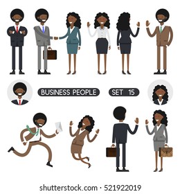 African people on white background. Vector illustration. Different movements. Create a scene. Business people set 15.