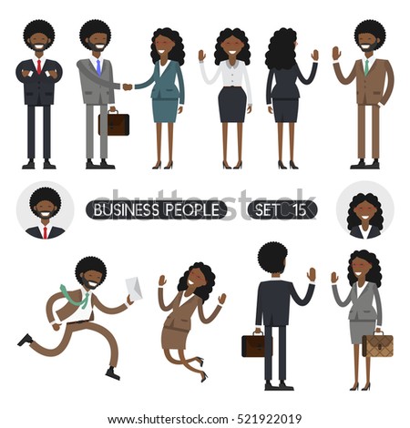 African people on white background. Vector illustration. Different movements. Create a scene. Business people set 15.