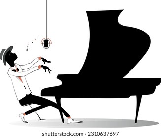 African pianist and singer illustration. 
African musician is playing piano and singing with inspiration. Isolated on white background
