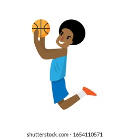 African player jump high to throw ball in basket