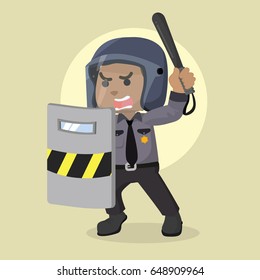 african police officer holding riot shield