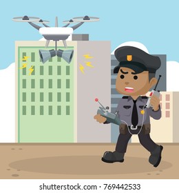 African police using drone attached with speaker