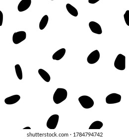 Polka africana. Monocromo de tinta sin brillo. Piel sucia. Piel de agua blanca. Dot Aislado Chita Blotter. Efecto Animal negro. Textura de perro de Polkadot. Dibujo animal. Simple Blob. Patrón de puntos dálmatas