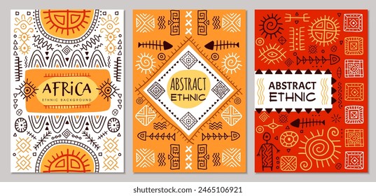 Afiches africanos. Símbolos geométricos tribales Auténticas dibujados Formas abstractas Vector reciente
