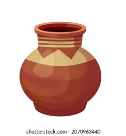 Afrikanischer Topf, Keramikvase, handwerkliches Artefakt im Cartoon-Stil einzeln auf weißem Hintergrund. Amphora aus Ton, 