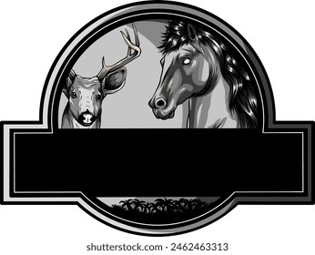 African prairie animal black silhouette logo design. the horse delivers among the trees.