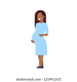 african pregnant smiling mother full length avatar on white background, successful family concept, flat cartoon vector illustration