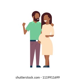african pregnant smiling wife happy husband full length avatar on white background, successful family concept, flat cartoon vector illustration