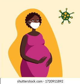 African Pregnant Woman In A Mask