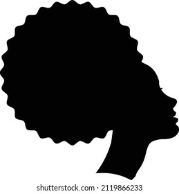  African pretty woman with afro hair style portrait. Black and white illustration