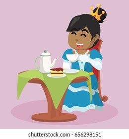 african princess drinking tea and eating cake