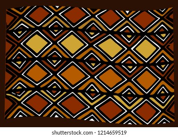 African Print fabric, Ethnic handmade ornament for your design, tribal pattern motifs geometric elements. Vector texture, afro textile Ankara fashion style. Pareo wrap dress, carpet batik from Mali