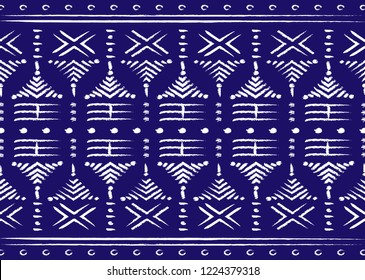 African Print fabric, Ethnic handmade ornament for your design, tribal pattern motifs geometric elements. Vector texture, afro textile Ankara fashion style. Pareo wrap dress, carpet batik from Mali 