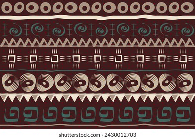 Tela de impresión africana, ornamento étnico hecho a mano para su diseño, elementos geométricos de motivos tribales. Textura de fondo vectorial, estilo de moda afro textil Ankara. Vestido de abrigo pareo, batik de alfombra